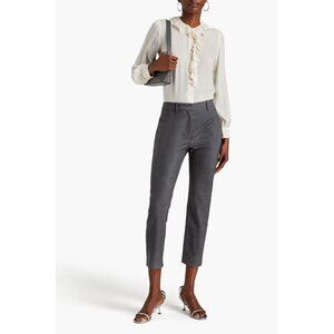 NILI LOTAN Cropped Melange Stretch-Wool Slim Leg Pants in Stone Color